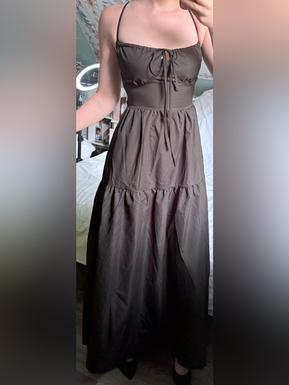 Black Milkmaid Lace-Up Back Maxi Dress